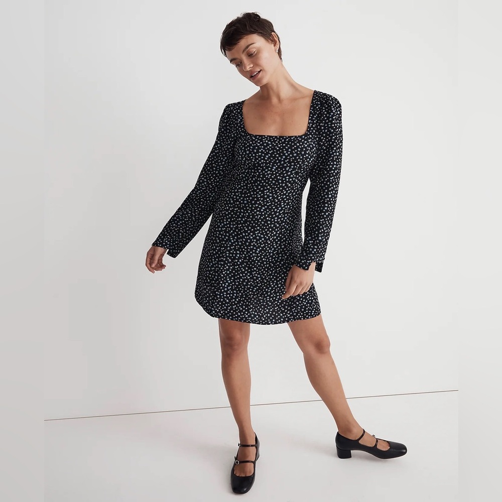 NWT Madewell Seamed Long-Sleeve Mini Dress in Ditsy Floral